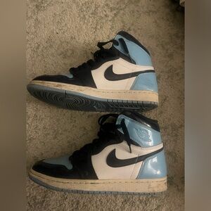 UNC Jordan high top blue patent leather shoes